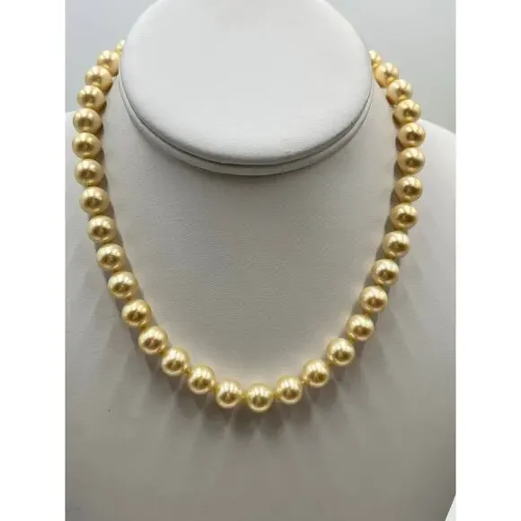 Majorica Spain‎ M 8-9mm Golden Pearl Necklace 15.5” 12kt GF Clasp 925 Chain